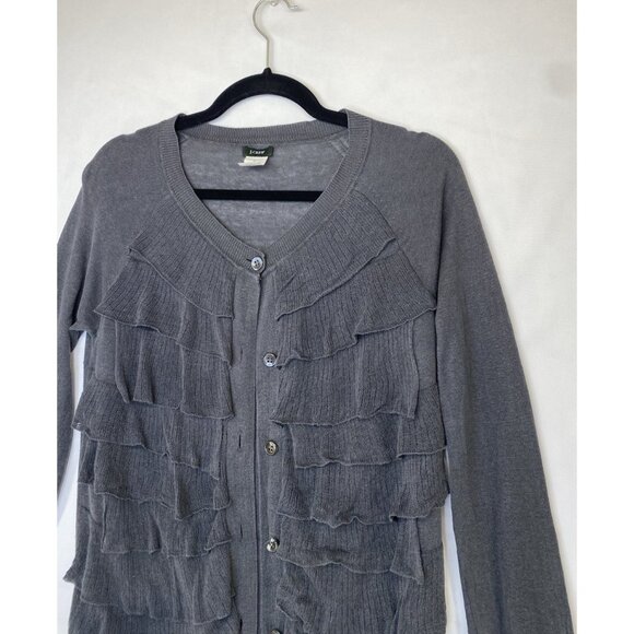 J.Crew Gray Ruffle Cardigan Silk Linen Long Sleeve Lightweight Semi Sheer S - M - Picture 5 of 9